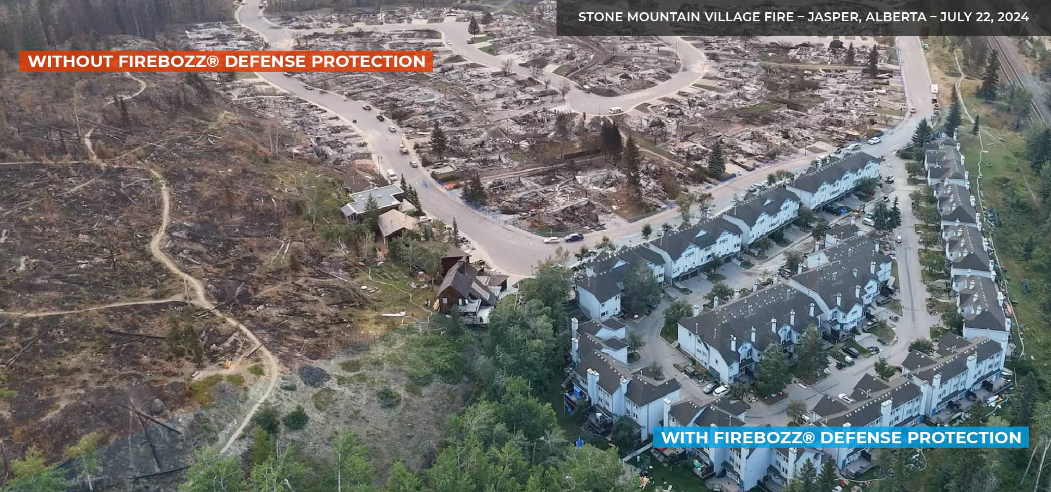 Stone Mountain Village neighbour survived with FireBozz Defense Protection during July 2024 Jasper Alberta wildland fire